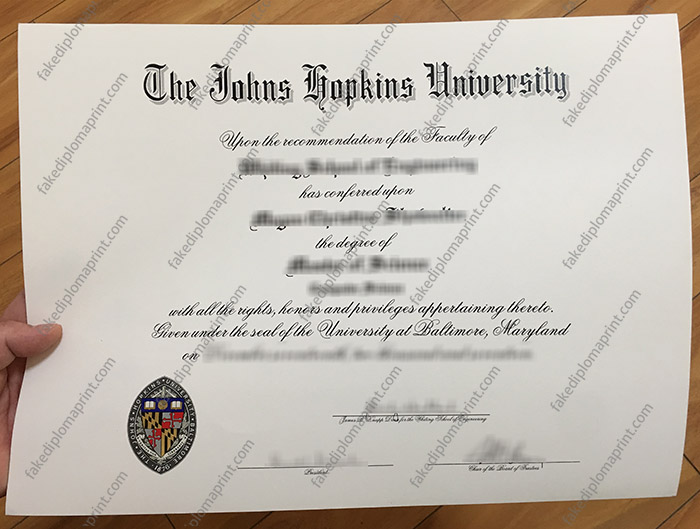 Johns Hopkins University diploma