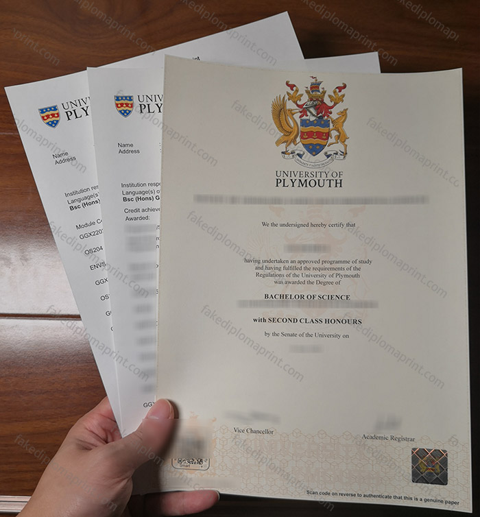 University of Plymouth diploma and transcript