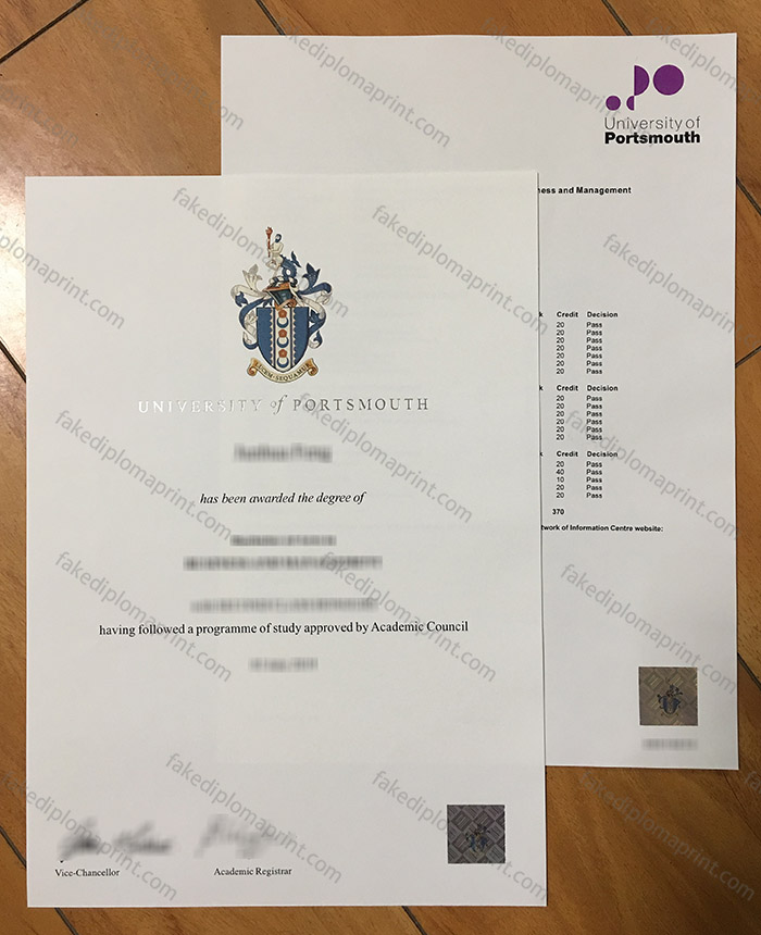 University of Portsmouth diploma and transcript