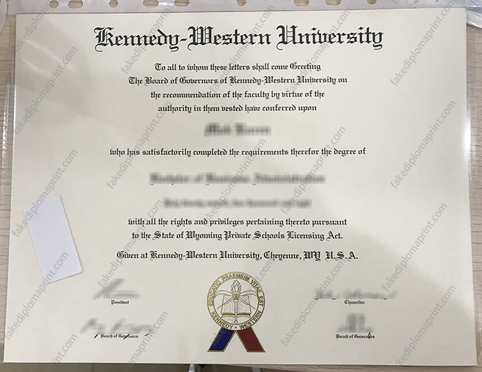Kennedy Western University diploma
