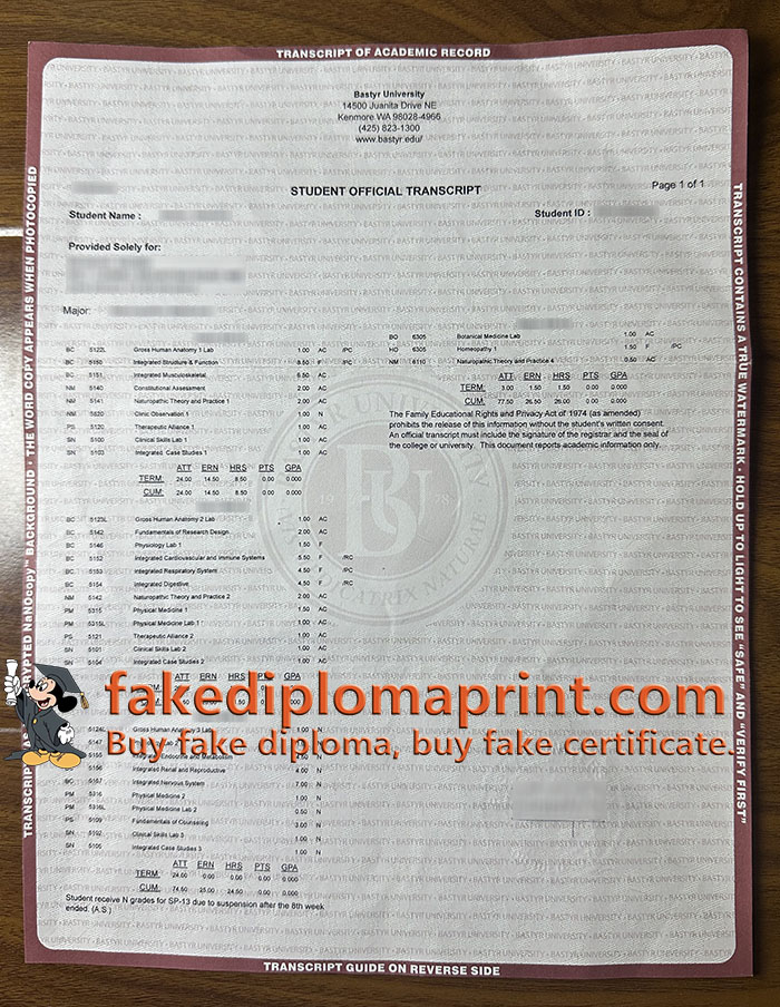 Bastyr University transcript